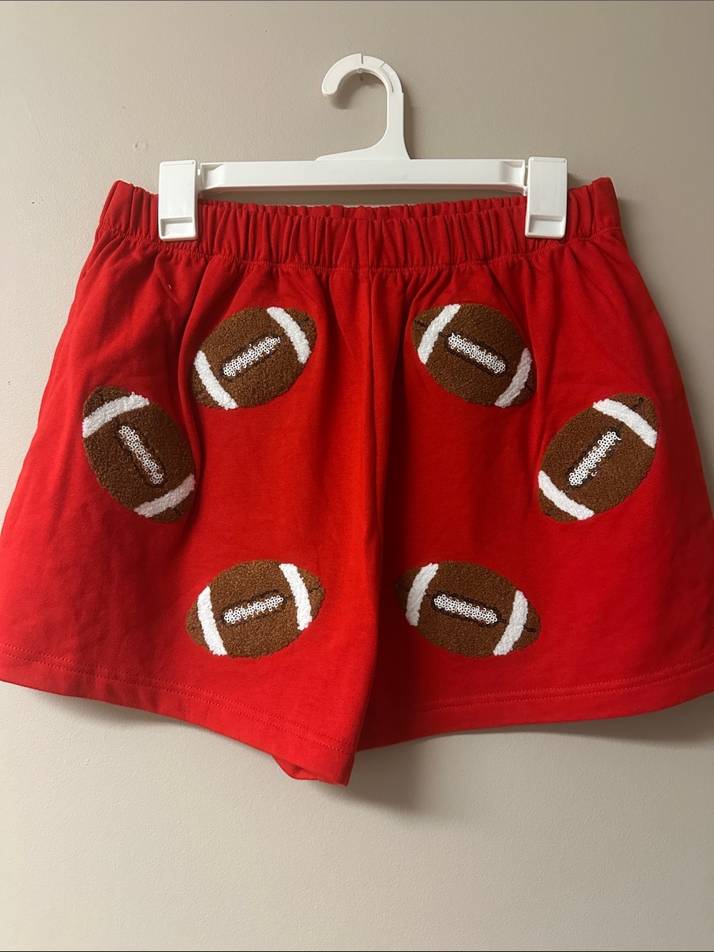 Peach Love California Red Football Print Elastic Waist Shorts